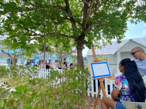Outdoor painting session at Nurse Leila’s house in West Bay, 8 April 2024